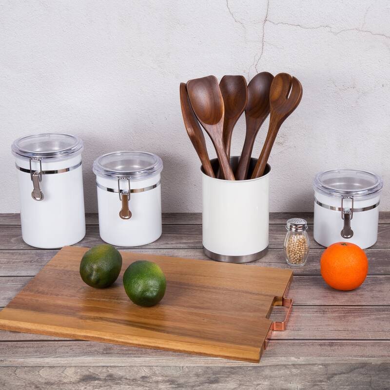 Creative Home Heavy Gauge Stainless Steel Large Tool Crock Utensil Holder Flatware Organizer, White Color
