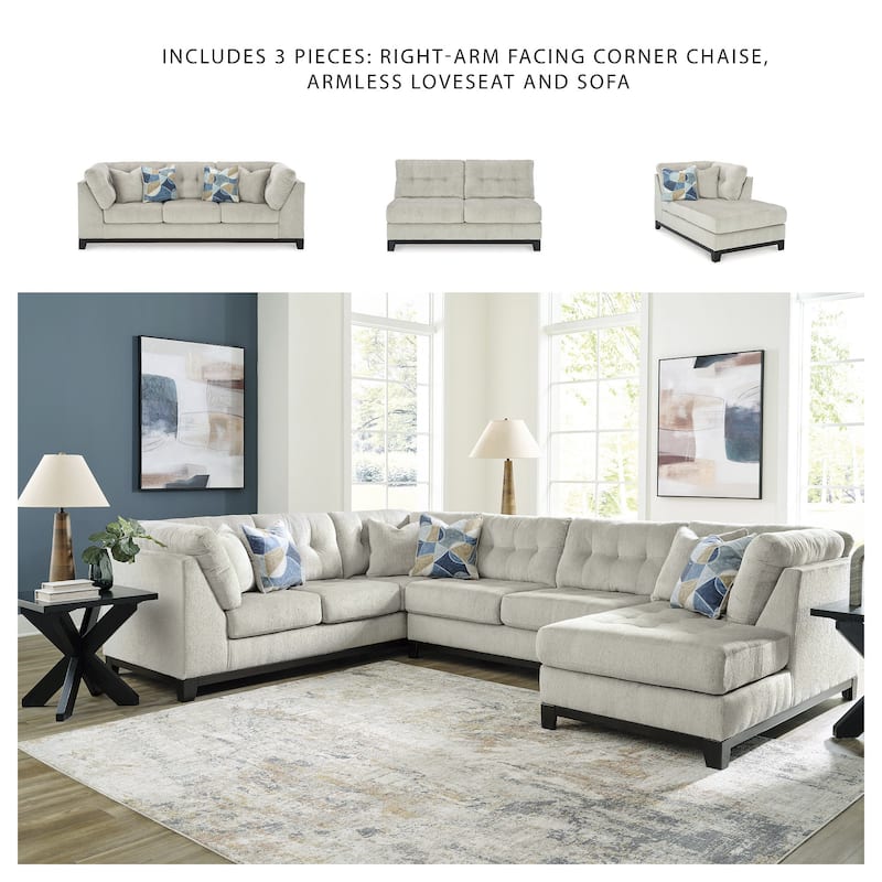 Signature Design by Ashley Maxon Place Light Gray 3-Piece Sectional with Chaise - 140" W x 100" D x 37" H