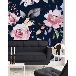 Dark Wallpaper with Pink Roses Peel and Stick and Prepasted - Bed Bath ...