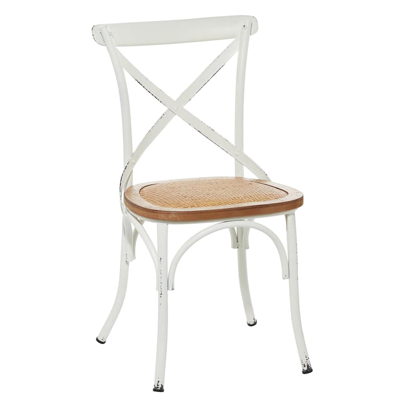 Metal Dining Chair with Brown Rattan Seat with or without Curved Details - Set of 2 Black or White - Roche River Decor - White