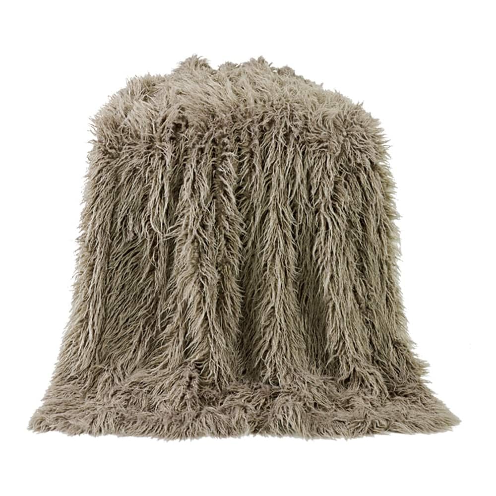 HiEnd Accents Mongolian Faux Fur Throw Blanket, 50"x60"