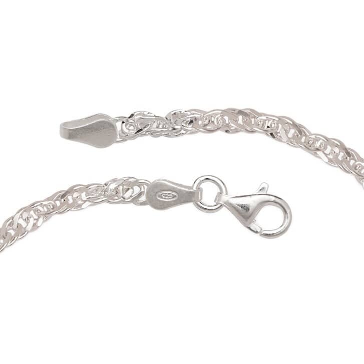 Sterling Silver Diamond-cut Singapore Anklet (10 inches) - White
