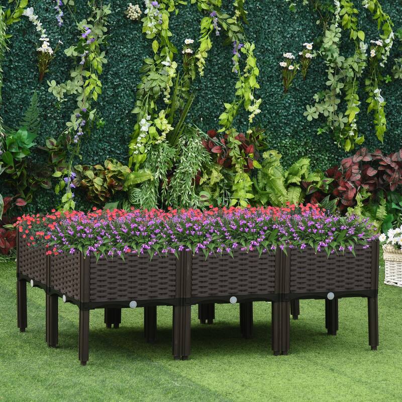 Outsunny 6-piece Raised Garden Bed PP Raised Flower Bed Plant Stand Stackable Vegetable Herb Grow Box - 15.75" x 15.75" x 17.25"