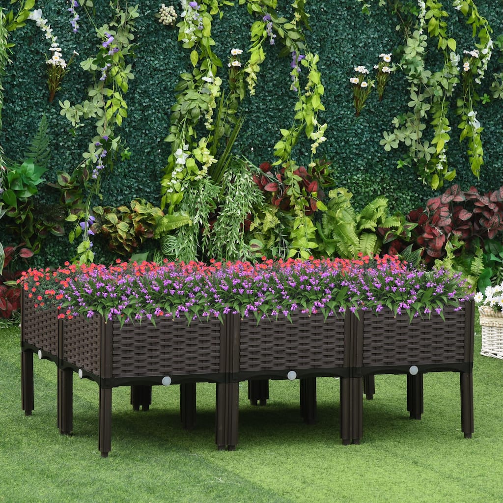 Outsunny 6-piece Raised Garden Bed PP Raised Flower Bed Plant Stand Stackable Vegetable Herb Grow Box - 15.75" x 15.75" x 17.25"