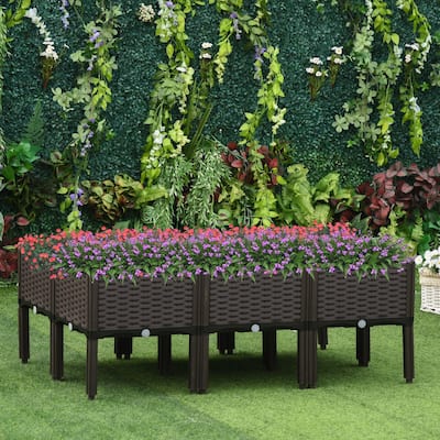 Outsunny 6-piece Raised Garden Bed PP Raised Flower Bed Plant Stand Stackable Vegetable Herb Grow Box - 15.75" x 15.75" x 17.25"