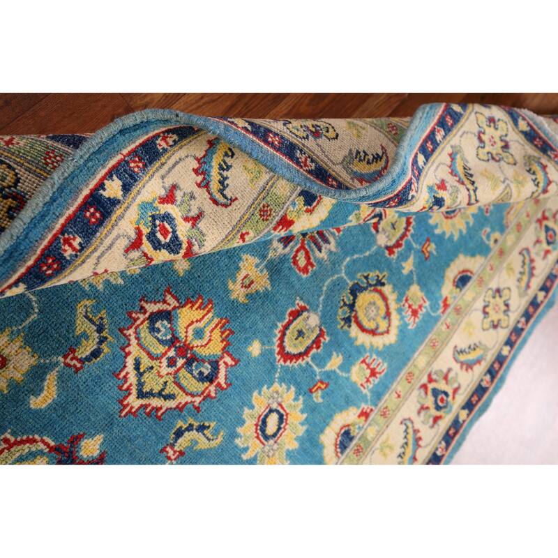 Light Blue Kazak Traditional Accent Rug Hand-Knotted Wool Carpet - 3'5" x 4'11"