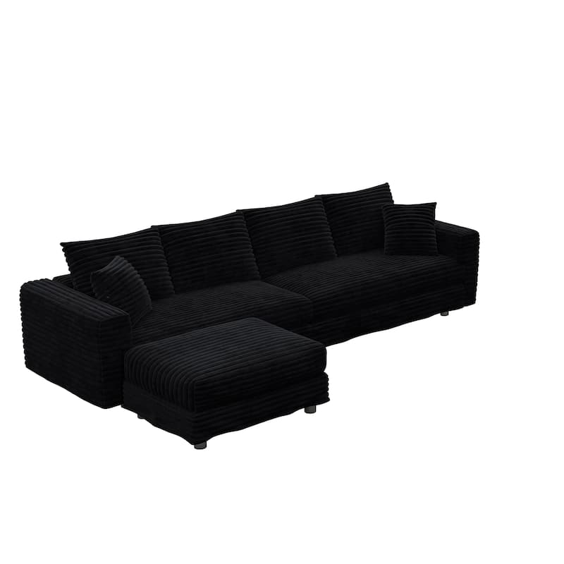 102.4" Corduroy Couch with Ottomans, 4 Seat Convertible Modular Sectional Sofa, Upholstered Couches with Pillows for Living Room