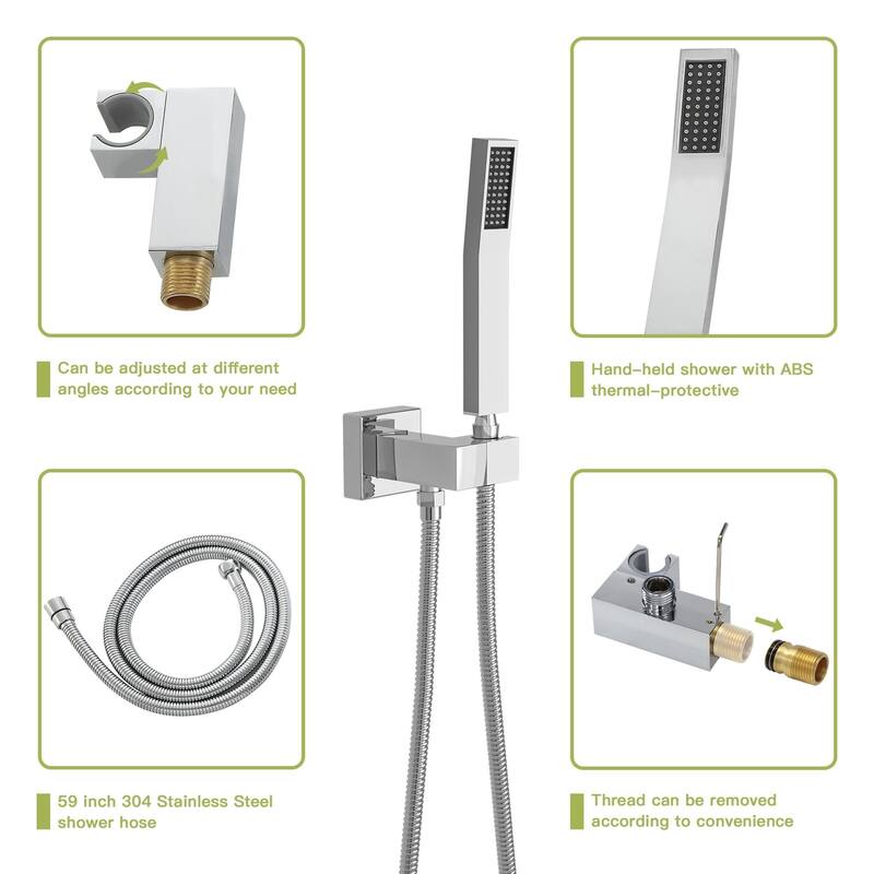 Ceiling-Mounted Square Shower System and Handheld Showerhead Set