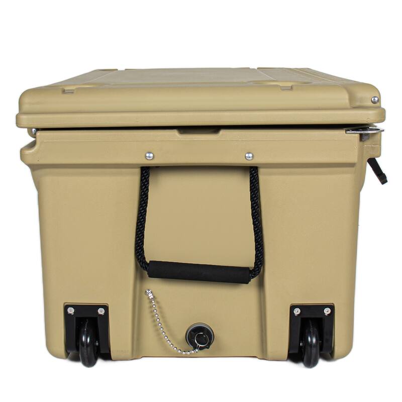 110 Quart Khaki Cooler, Rotomolded Insulated Ice Chest, Heavy-Duty Hard Shell Cooler with 6-10 Day Ice Retention for Camping