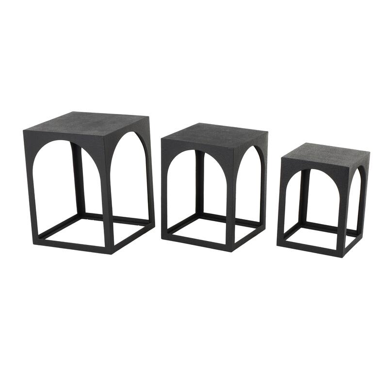 White or Black Metal Nested Side End Accent Table with Arched Cutouts (Set of 3)
