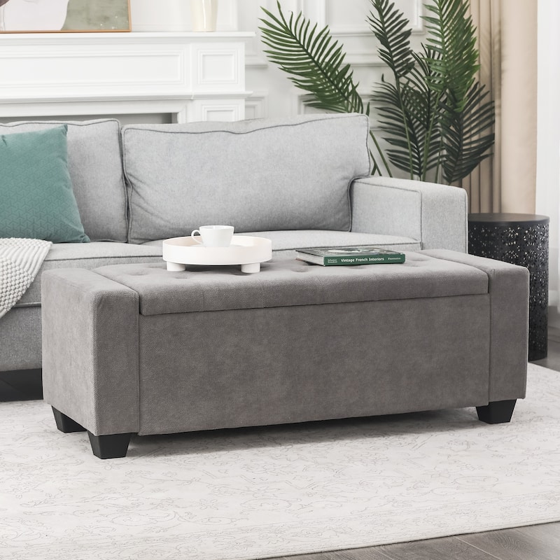 Adeco Rectangle Storage Ottoman Bench for Living Room, Bedroom