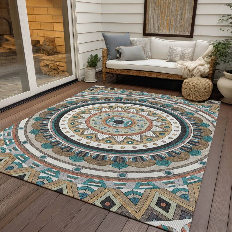 Machine Washable Indoor/ Outdoor Boho Mosaic Chantille Rug