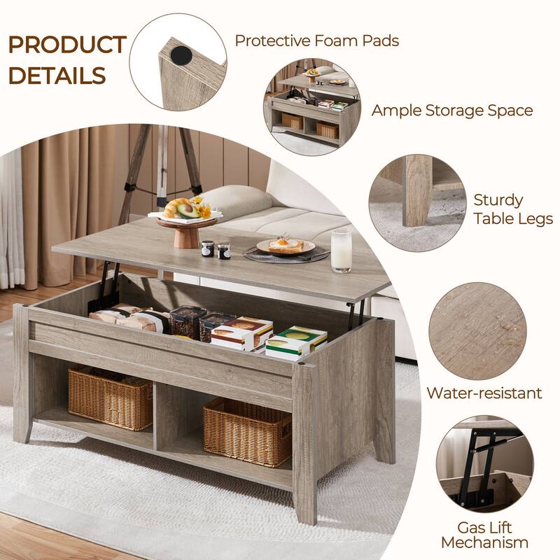 Yaheetech Rectangular Lift-Top Coffee Table with 2 Open Shelves,47.5"