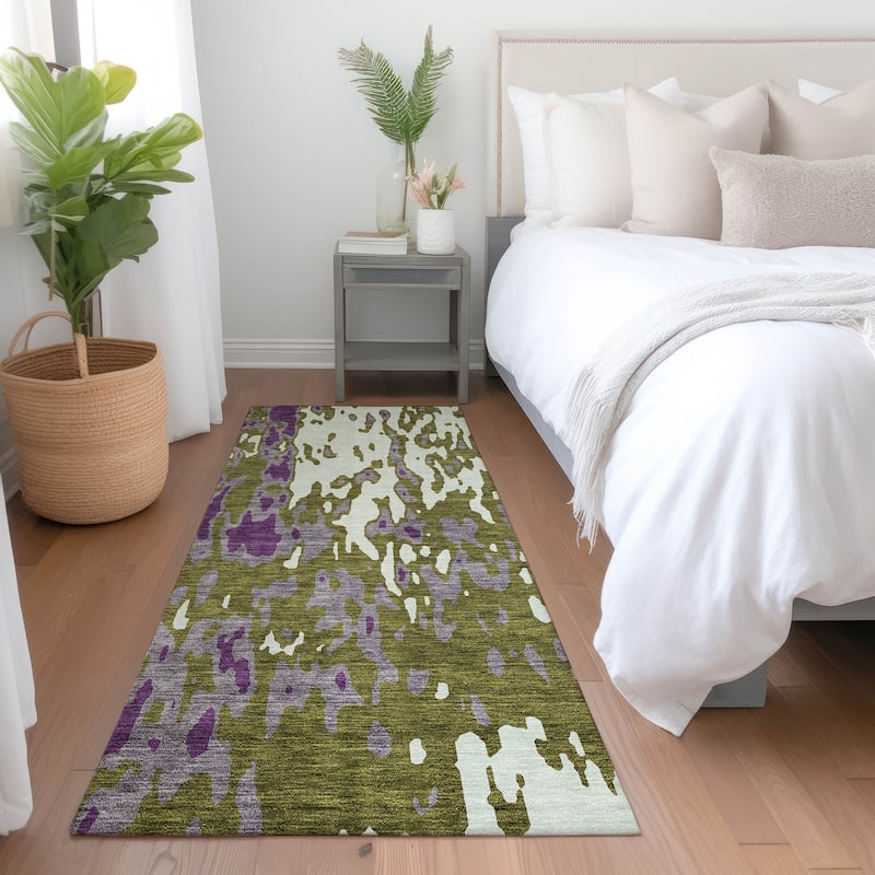 Machine Washable Indoor/ Outdoor Abstract Contemporary Chantille Rug