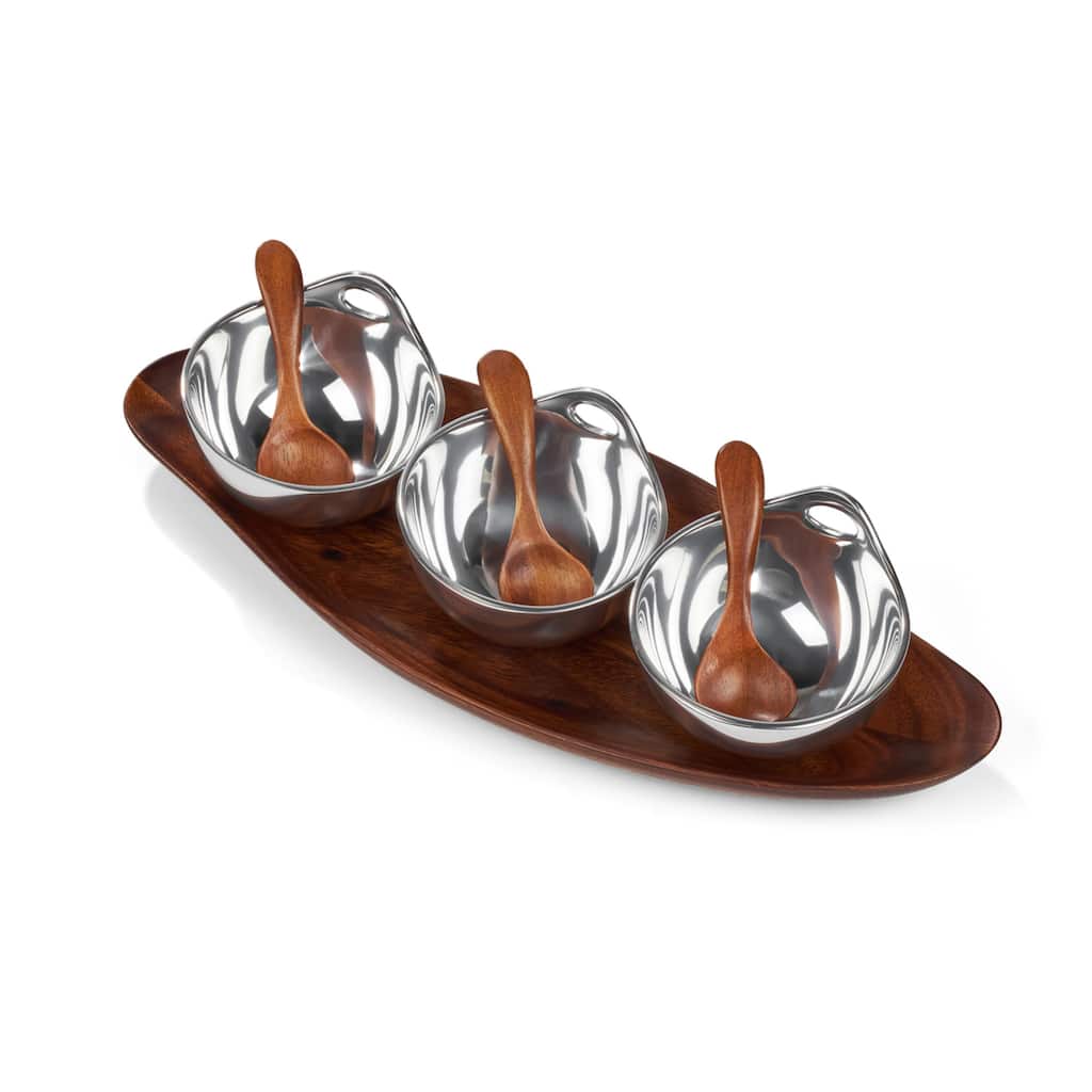 Nambe Portables Alloy Triple Condiment Server - 5.5"W x 14.5"L x 3"H