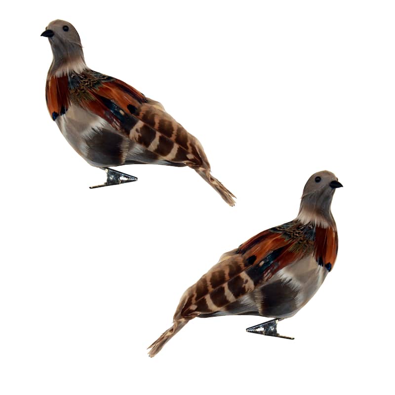 6" Feathered Christmas Artificial Turtledove with Clip, Set of 2 - 6