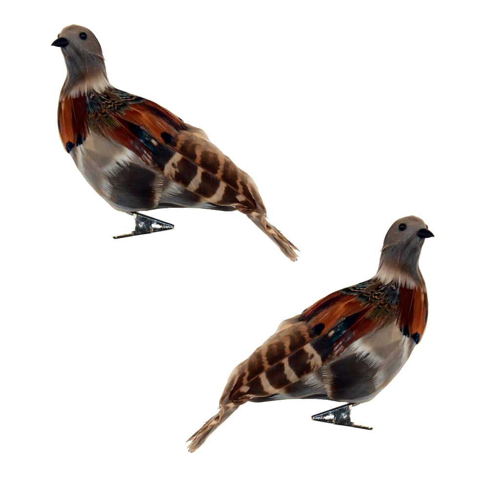 6" Feathered Christmas Artificial Turtledove with Clip, Set of 2 - 6