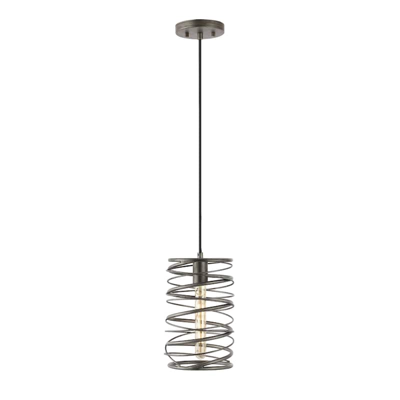 Skylar 7.25" 1-Light Modern Contemporary Iron Spiral LED Pendant, by JONATHAN Y - Antique Silver
