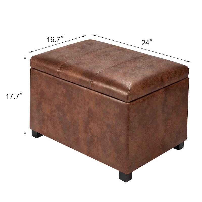 Adeco Faux Leather Storage Ottoman for Living Room Footstool