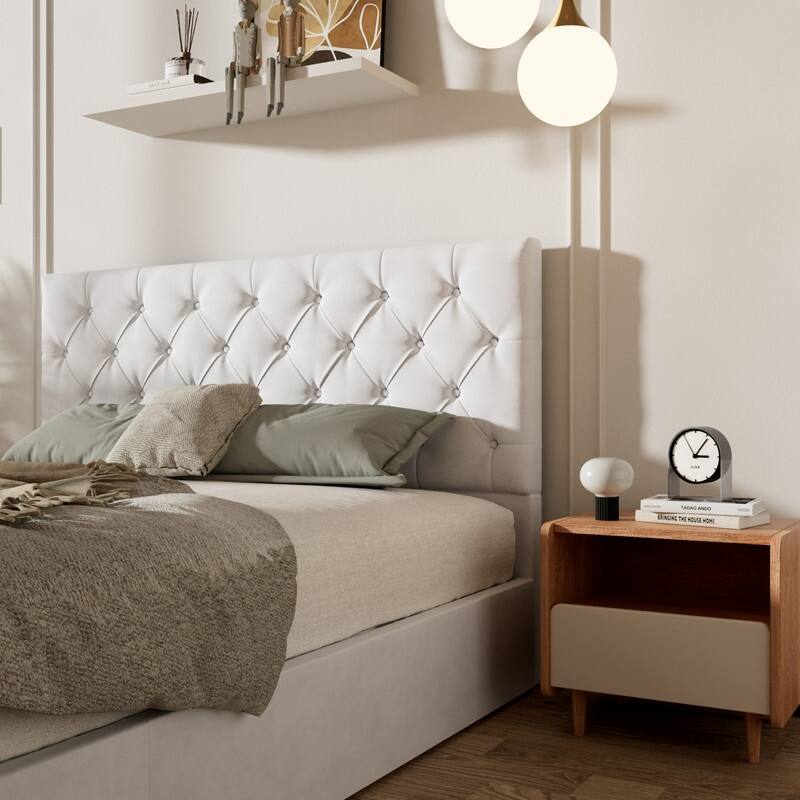 Plywood Frame Upholstered Platform Bed with Lift-up Storage Supported by Metal and Wooden Slats