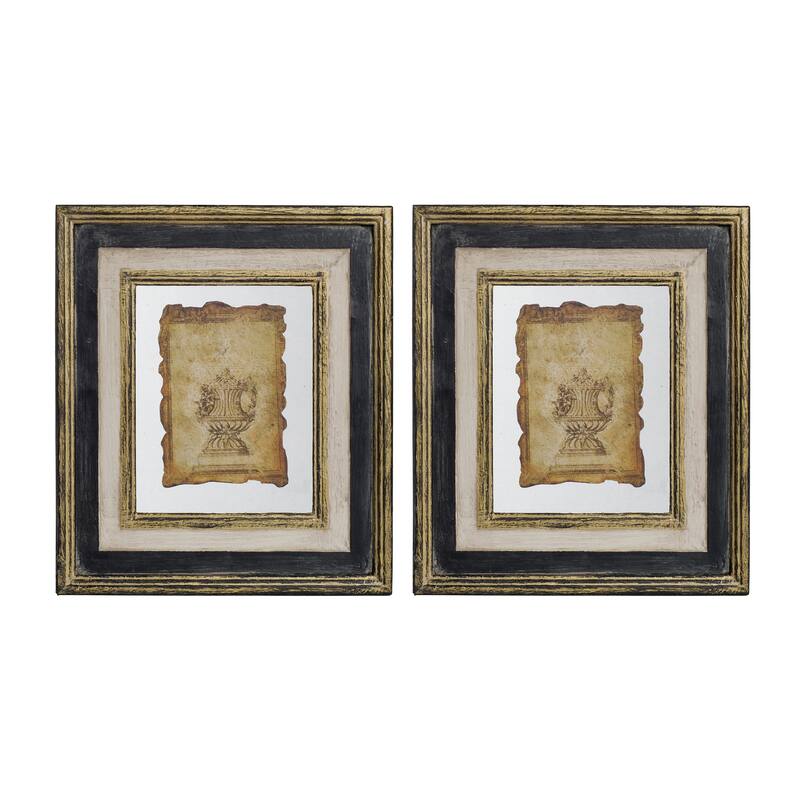 Antiqued Design Black Sculpture Print Set Wall Decor with Gold Frame, for Living Room Entryway and Office Space