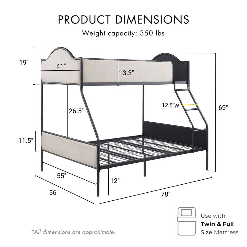 Furniture of America Orven Modern Black Metal Twin over Full Bunk Bed