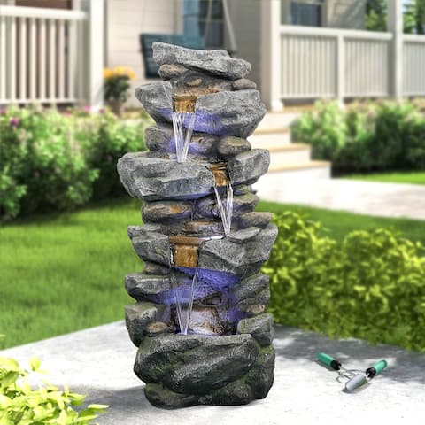 Outdoor Stacked Simulated Rock Water Fountain Waterfall for Home