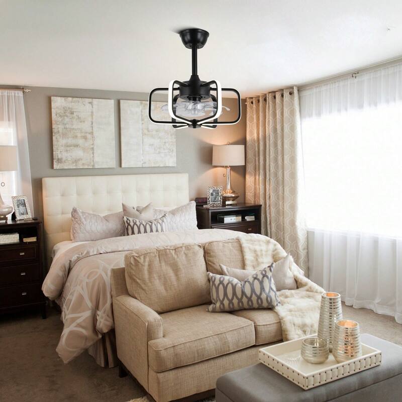 Cusp Barn 18 Inch Modern Ceiling Fan with Dimmable LED Light, Vintage Fandelier, Bladeless Industrial 6-Speed Fan for Bedroom