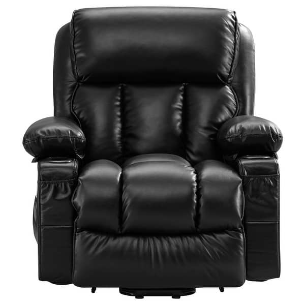 Black Pu PU Leather Power Lift Recliner Massage Chair for Elderly, Waist Heating, USB Bed Bath