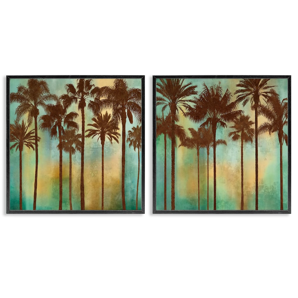 Stupell Palms on Blue & Orange Framed Giclee Art Design By John Seba (Set of 2)