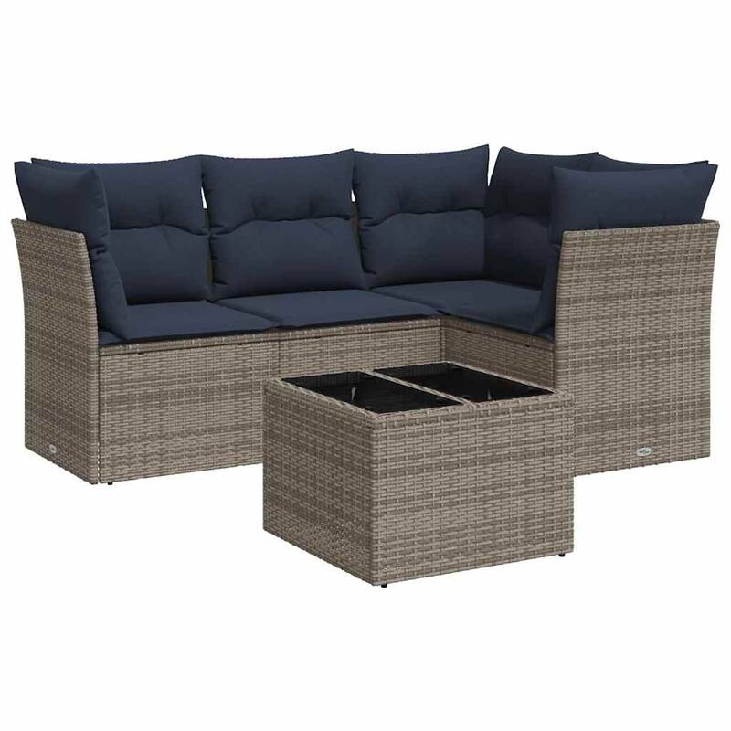 vidaXL 4/5 Piece Patio Sofa Set with Cushions Brown/Gray Poly Rattan - 24.4 x 24.4 x 27.2