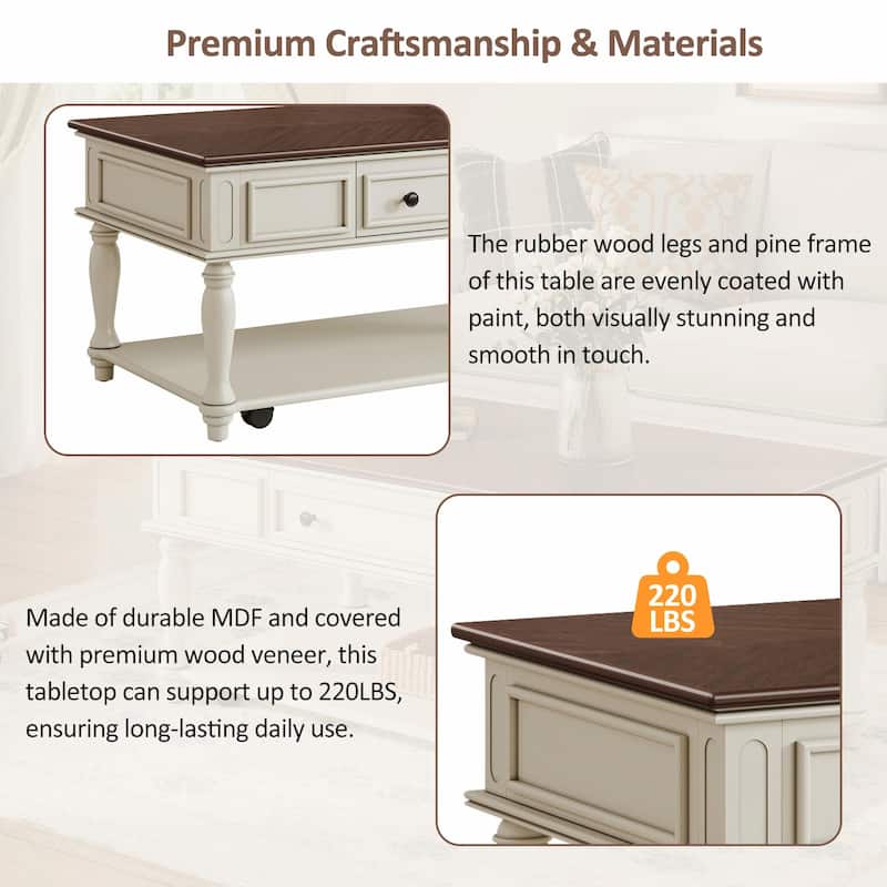 Farmhouse Coffee Table with One Drawer