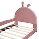 preview thumbnail 8 of 9, Twin Size Upholstered Daybed with Rabbit Ear Shaped Headboard, Velvet Platform Bed Frame for Girls-No Box Spring Required, Pink