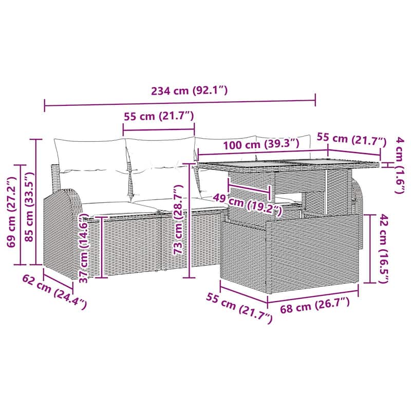 vidaXL 5 Piece Garden Sofa Set with Cushions - 92.1×24.4×27.2