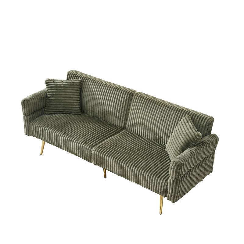 79" Corduroy Foldable Sofa Bed with 3-Position Armrests, High-Resilience Foam, and Metal Legs