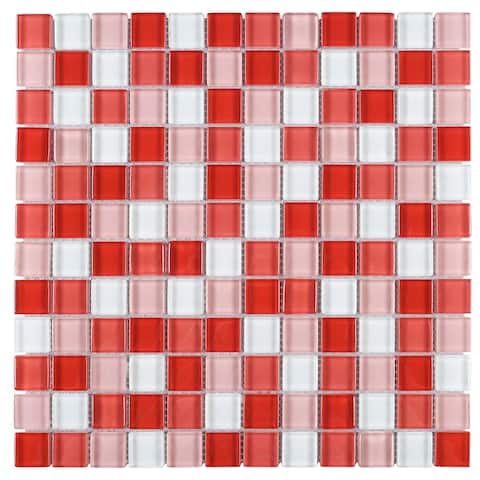 TileGen. Grid 1" x 1" Glass Mosaic Tile in Red/Pink Wall Tile (10 sheets/9.6sqft.)