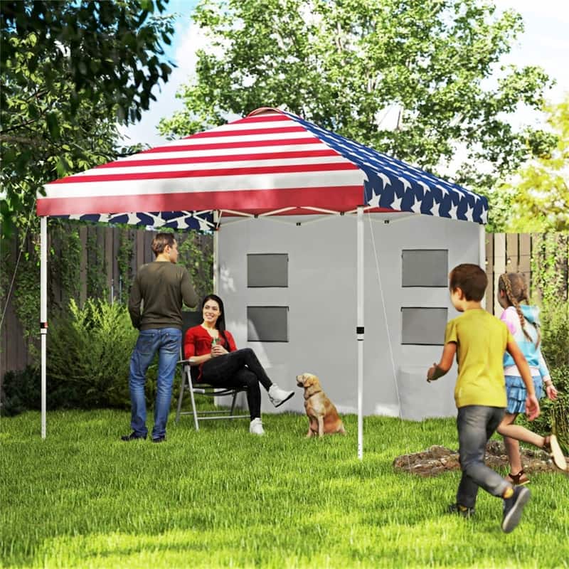 Metal Oxford Fabric Folding Outdoor Canopy Tent with Sidewalls - 116.9" L x 116.9" W x 113" H
