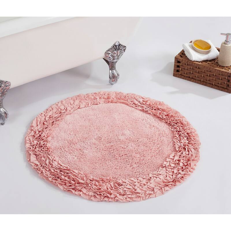 Better Trends Shaggy Border Collection Bathroom Rug -100% Cotton Tufted, Non-Skid Spray Latex Backing, Machine Washable Bath Mat - 30" Round - Pink