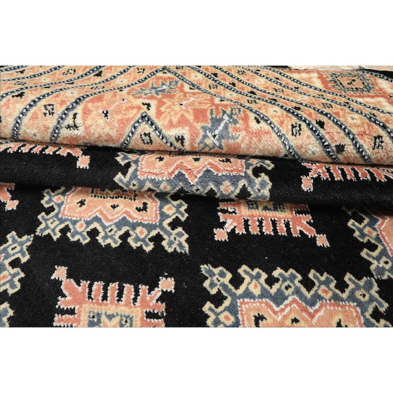 8'2''x10'5'' Hand Knotted Wool Black Bokhara Traditional 200 KPSI Area Rug - 8' 2'' x 10' 5''