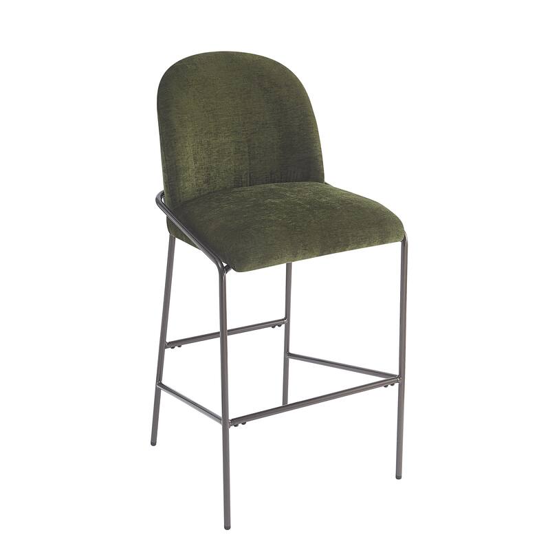 Indoor Metal Upholstered Barstool, Antique Bronze Finish Frame with Fabric, Set of 2