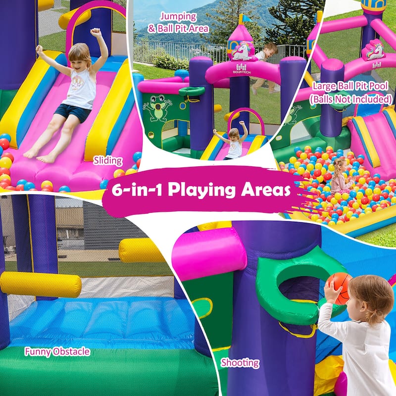 Gymax Inflatable Unicorn-themed Bounce House 6-in-1 Kids Bounce Castle
