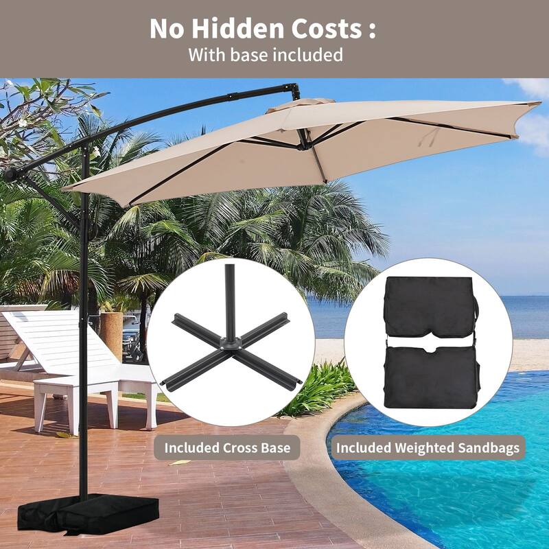 Autlaycil 10ft Offset Hanging Market Patio Umbrella with Base