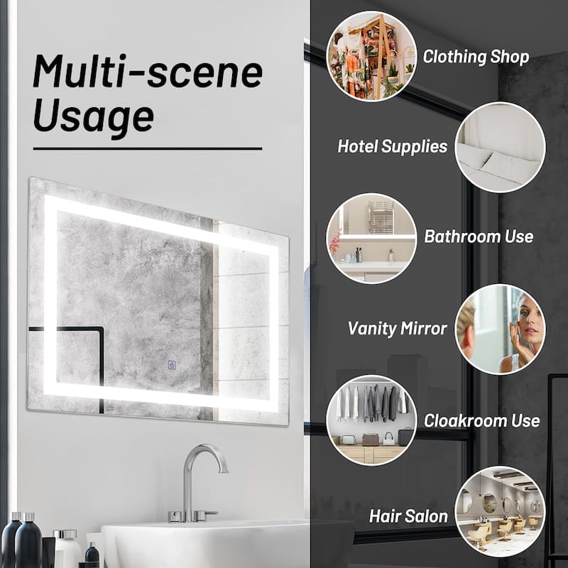 Costway Bathroom LED Mirror Wall-mounted 3-Color Dimmable Touch Button - White - 27.5'' x 17 '' X 1''