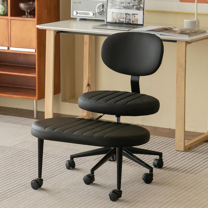 Ergonomic Office Chair-Multi-Position Cross Legged Design, Swivel Meditation Desk Chair with Back Support & Rolling Base - Black