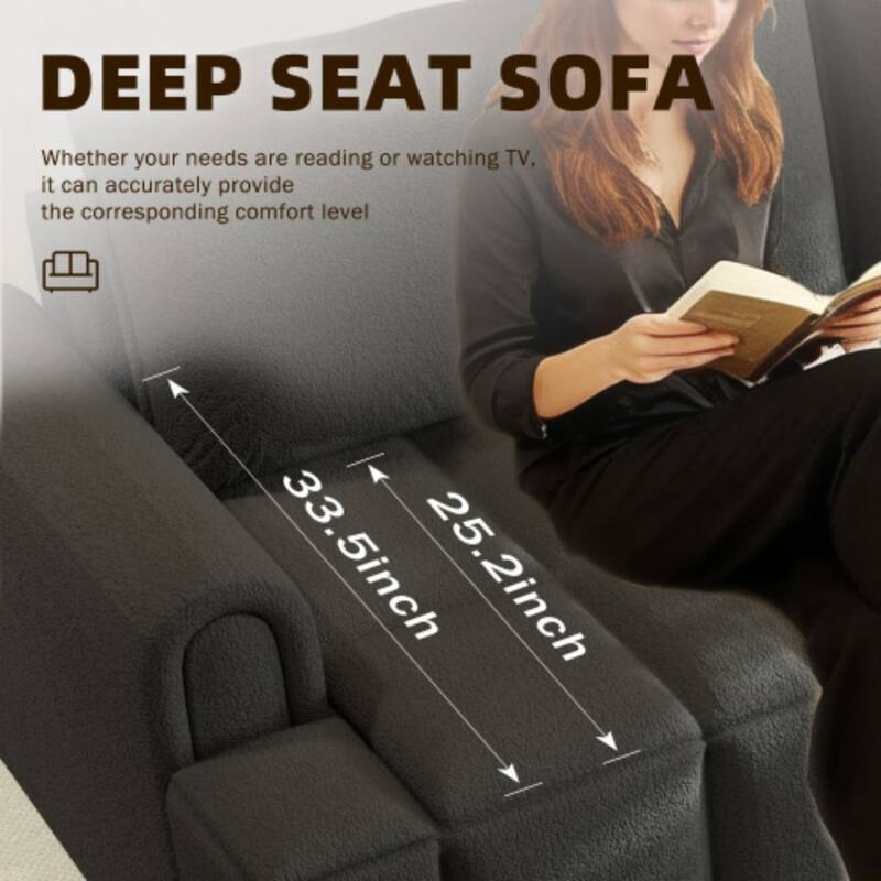 90.2 Inch King 3-in-1 Sleeper Sofa with Seat Storage, Modern 4-Seater Convertible Teddy Fabric Couch