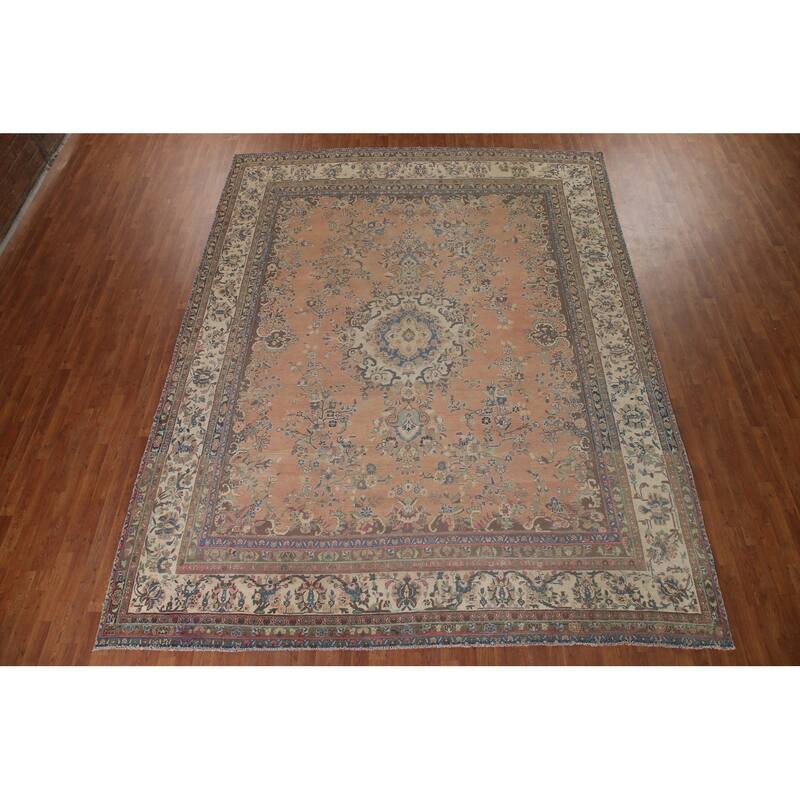 Mashad Persian Vintage Area Rug Handmade Wool Carpet - 10'2" x 12'11"