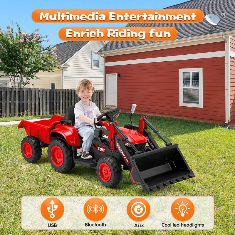 EROMMY Ride on Car Toys with Remote Control, Digger, Horn, Lights, Music Player, Safety Belt, - 2-4 Years - B-Red