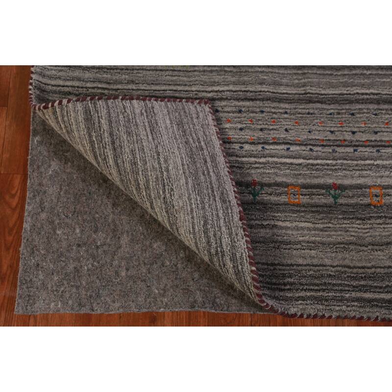 Hand Knotted Oriental 100% Wool Carpet Tribal Stripe Greys & Charcoal Gabbeh Area Rug - 9' 9'' X 8' 1''