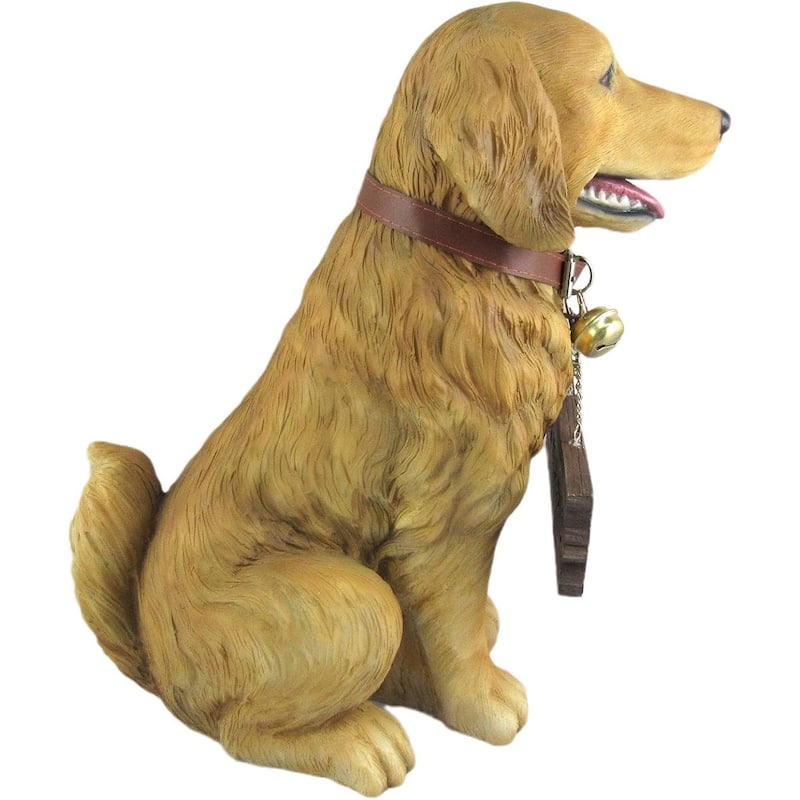 12.75 Inch Tall Golden Retriever Dog Statue With Reversible Sign - 12.75 X 11.75 X 6.75 inches