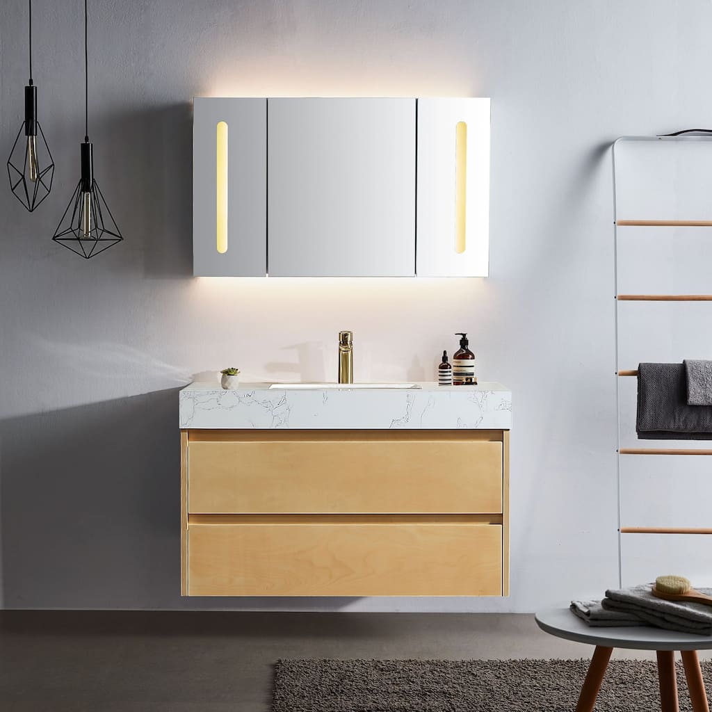 Modern LED 36'' Small Floating Bathroom Vanity with Sink
